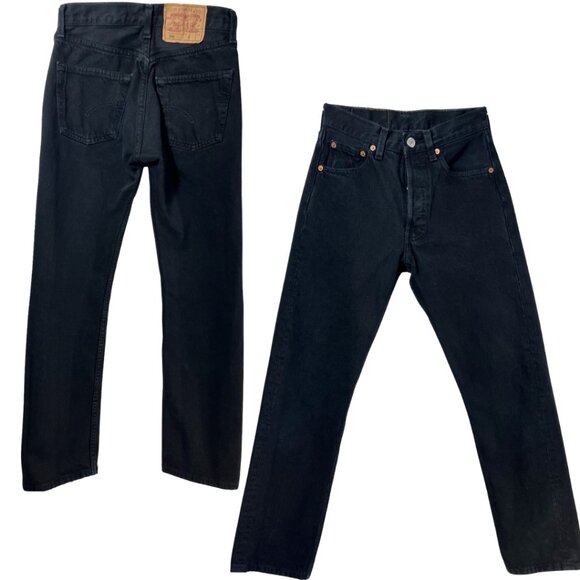 Rare Vintage Levi’s 501 Black Jeans – 90s Made in USA Rigid Straight Leg W26 L30 - Picture 1 of 9